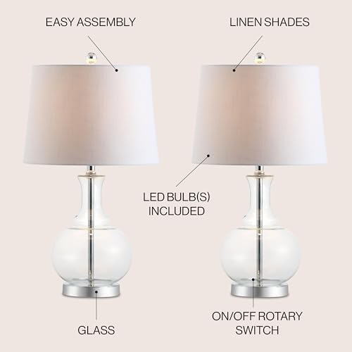 JONATHAN Y Lavelle 25" Glass Lamp, Clear/Chrome, Set of 2
