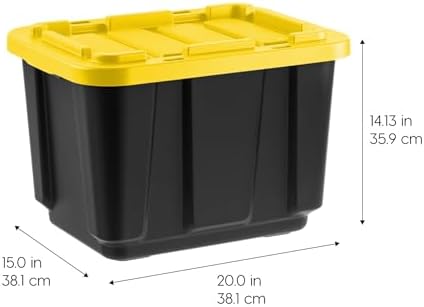 IRIS USA 4-Pack 12 Gal Heavy Duty Storage Tote Bins with Lids, Black/Yellow