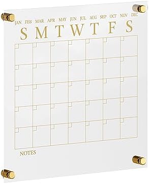 Martha Stewart Grayson 14" Acrylic Dry Erase Wall Calendar, Clear/Gold