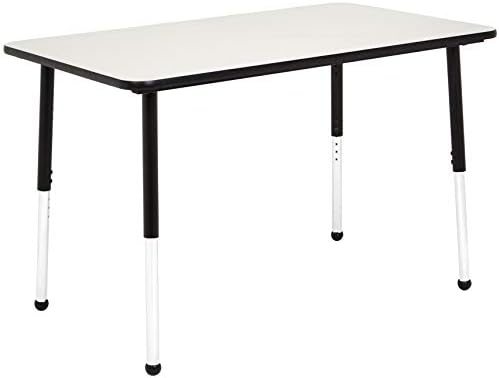 Amazon Basics Adjustable Height Rectangular Classroom Activity Table, Writing Desk for School and Home, Grey Top/Black Edge, 47" W x 29" L x 30" H