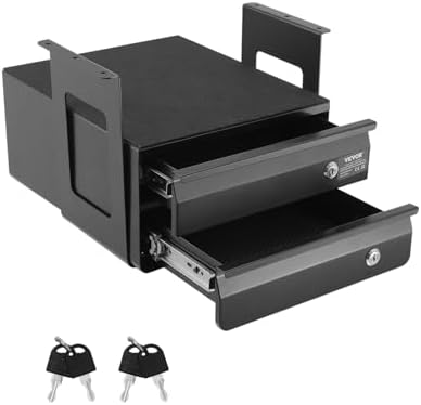VEVOR Under Desk Double Stacked Lockable Slide Out Drawer, 13 inch Lockable Under Table Pull-out Drawer Attachment for Sit Stand Workstation, Secure Under Desk Storage Organizer, Black