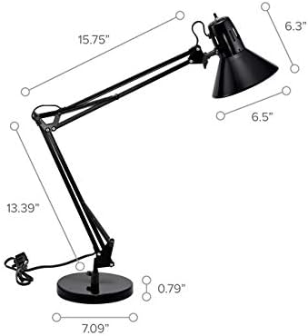 Bostitch Office VLF100D Swing Arm Desk Lamp, Metal, 36" Reach with Multi-Joint Adjustment, Includes Replaceable LED Bulb (VLF), Black
