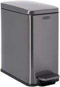 Rubbermaid Stainless Steel Slim Step-On Trash Can, 2.6-Gallon, Charcoal, Wastebasket with Lid for Home/Bathroom/Kitchen