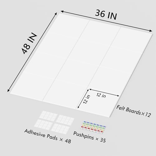 Neatsure Large Cork Board for Wall, 48" x 36" Bulletin Board with Pushpins, 12 Panels Felt Tiles Tack Push Pin Board for Office, White