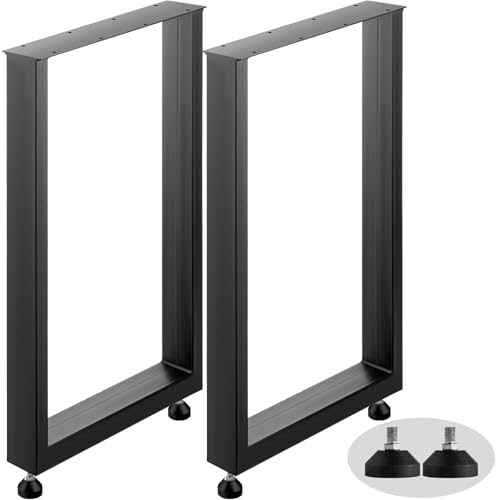 VEVOR Set of 2 Steel Table Legs, 28 Height 24 Wide Dining Table Legs,Heavy Duty 3.1" Width Box Section Square Table Legs,28x24x3.1 Inch Black Color Industrial Country Style Metal Dining Legs