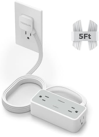 TESSAN Extension Cord 5 FT, Power Strip with 900J Surge Protection, Grey