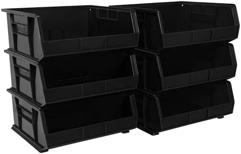 Akro-Mils 30250 AkroBins Plastic Storage Bins, 15"x16"x7", Black, 6-Pack
