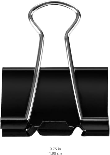 Amazon Basics Sturdy Binder Clips, Office Supplies, Small 0.75 in, Document Organizing, School Supplies, Black, 144 Count (Pack of 12)