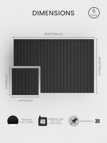 Bumusty 36"x 24" Large Felt Bulletin Board Tiles,Black