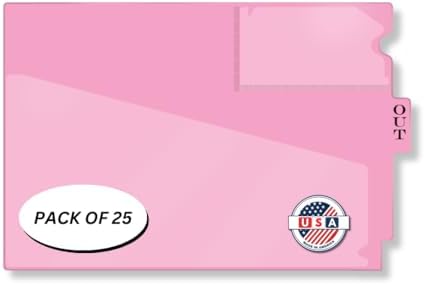 Doctor Stuff - Center Tab Vinyl Outguides, Diagonal Cut Front Pocket, Top Charge Out Slip Pocket, Plastic File Folder, Letter Size 9" x 13-1/4", Pink, 25/Box