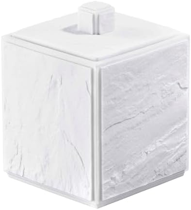 Nicole Miller - Covered Jar, Durable Resin Countertop Accessories with Textured Marble Design, Modern Bathroom Decor, Dorm Room Essentials (Zen Collection, White)