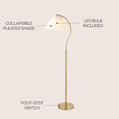 JONATHAN Y Devon 60.5" Modern Glam Arc Floor Lamp, Brass Gold