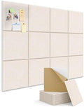 Kuchoow Large Felt Bulletin Cork Board Self Adhesive Beige Squares Pin Wall Tiles, 48'' x 36'' Vision Tack Panels for Classroom Office Display 12 Pack Corkboard for Kitchen Bedroom Home Decor