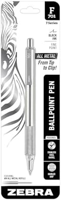 Zebra Pen STEEL F-701 Retractable Ballpoint Pen, Black Ink, 0.8mm, 1-Pack