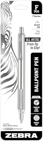 Zebra Pen STEEL F-701 Retractable Ballpoint Pen, Black Ink, 0.8mm, 1-Pack