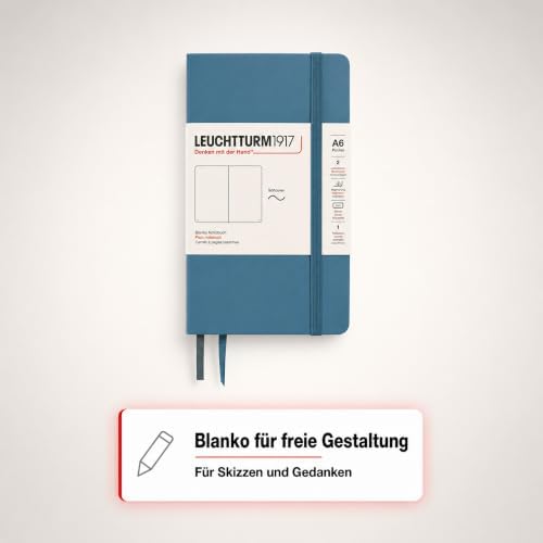 LEUCHTTURM1917 - Notebook Softcover Pocket A6-123 Numbered Pages for Writing and Journaling (Plain, Stone Blue)
