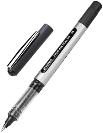 EYEYE Black Pens Pack of 12, 0.5mm Extra Fine Point Roller Ball Pen | Quick Drying Liquid Ink Rollerball Pen, Fine Point Smooth Writing Pen for Journaling Office Supplies Back to School Essential