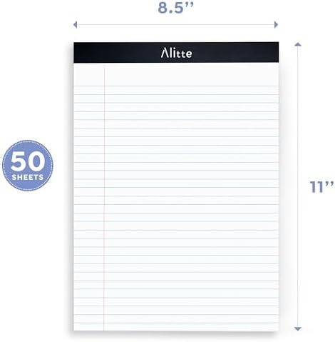 Alitte Legal Notepads 8.5 x 11, Pack of 3 - Perforated Wide Ruled Writing Pad - Premium Thick Paper, No Ink Bleeding - Blank Legal Pads For Home, Office, School, Business - 50 Sheets Per Notebook