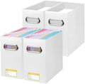BALEINE 4PK File Organizer Box, Cardboard File Folder Organizer with Handle | Strong Corrugated Paper Core, Label Stickers for Identification, Hanging File Folder Organizer, Home Office Document Storage