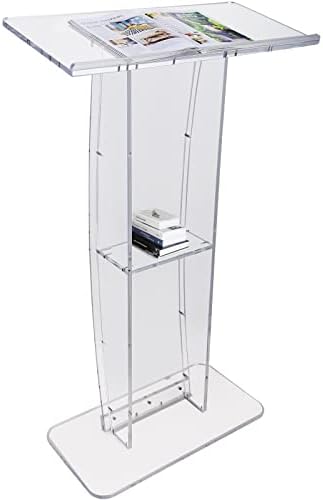 VEVOR Acrylic Podium, 47" Clear Acrylic Podium Stand with Wide Reading Surface & Storage Shelf, Floor-Standing Clear Pulpits Acrylic for Church Office School