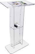 VEVOR Acrylic Podium, 47" Clear Acrylic Podium Stand with Wide Reading Surface & Storage Shelf, Floor-Standing Clear Pulpits Acrylic for Church Office School