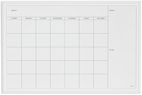 U Brands Magnetic Dry Erase Calendar White Board, 30" x 20", White Wood Style Frame, Includes Magnets