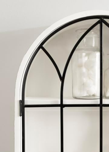 Kate and Laurel Megara Decorative Wooden Hanging Arched Wall Cabinet with Door for Open Storage; 16 x 6 x 24; White and Black; Wooden Floating Wall Bathroom Cabinet for Above Toilet Storage
