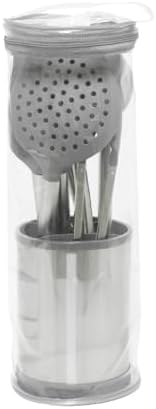 Glad Kitchen Utensils Set, 8pcs - Nonstick Cooking Tools with Stainless Steel Handles & Rotating Utensil Holder - Turners, Ladle, Spoon, Tongs, Spaghetti Server, and Skimmer - Dishwasher Safe, Grey
