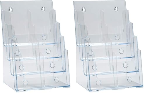 Azar Displays, 252377, Clear Four-Tier Eight-Pocket Trifold Brochure Holder, Document Holder Desk Organizer for Countertop or Wall Mount Menu Holder Display Stand for Flyers, Leaflets and Pamphlets