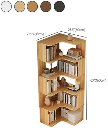 Vertical Wall Corner Shelf with Open Back 6-Shelf Wood Corner Bookshelf Floor Book Rack Multi-Layer Storage Shelf Against the Wall Bookcase Natural 24" L x 24" W x 63" H