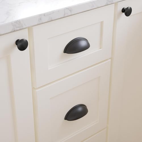 Franklin Brass 10 Pack Matte Black Cabinet Handles 3 inch (76mm) Kitchen Cabinet Handles and Drawer Pulls for Cupboards and Dressers | Cup Pull