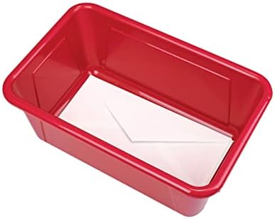 Storex Small Cubby Bins – Plastic Storage Containers for Classroom with Non-Snap Lid, 12.2 x 7.8 x 5.1 inches, Red, 5-Pack (62407A05C)