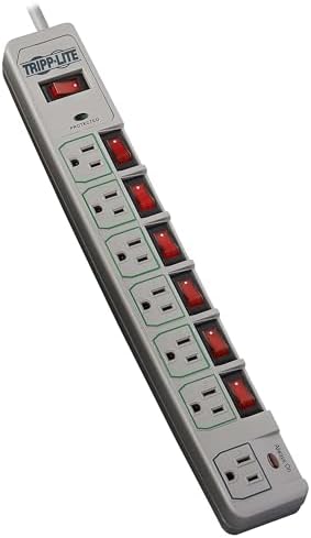 Tripp Lite 7-Outlet Surge Protector Power Strip with 6 Individually Controlled Switches, 6 Foot / 1.83M Cord, Lifetime Limited Warranty & $25,000 Insurance (TLP76MSG)