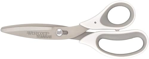 Westcott 8.5" Power Pivot Titanium Bonded Soft Handle High-Leverage Crafting and Fabric Scissors, White