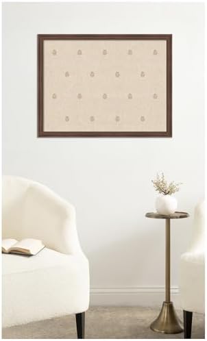 Kate and Laurel Framed Fabric Pinboard 26 x 20, Beige Botanical Block Print Printed Linen Classic Bulletin Board for Use as a Vision Board or Wall Organization, Florence Medium Brown Frame