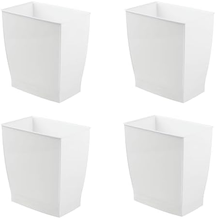 iDesign Small Plastic Bathroom Trash Can, 4-Pack, White