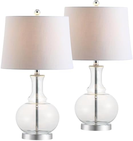JONATHAN Y Lavelle 25" Glass Lamp, Clear/Chrome, Set of 2