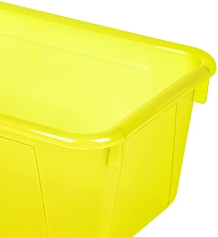 Storex Small Cubby Bins – Plastic Storage Containers for Classroom with Non-Snap Lid, 12.2 x 7.8 x 5.1 inches, Tint Yellow, 5-Pack (62482A05C)
