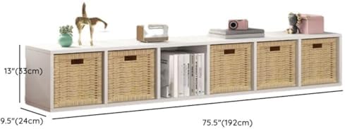 Lateral Filing Lumber Bookshelves Shelves Solid Wood Bookshelf, Floor-standing Storage Rack, Low Bookcase, Cube Storage Unit, Household TV Cabinet, Bay Window Cabinet White 76"L x 9"W x 13"H