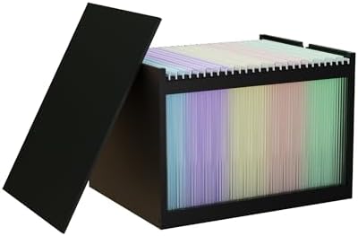 Bamboo Hanging File Organizer, Desktop File Box with Lids, 1 Pack, Black | Removable Lid, Clear Acrylic Side Panels, 2 Hanging Folders Included, Helps Reduce Dust, Letter & Legal Size, Easy Assembly
