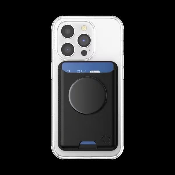 PopSockets Phone Wallet for MagSafe with Grip- Black | PopWallet, Holds 3 Cards, Magnetic, Removable, Secure, Black, Electronic Accessories, For iPad/Kindle/iPhone/Android