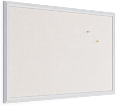 U Brands Farmhouse Linen Bulletin Board, 30" x 20", White Wood Frame, Wall Mounted Pin Board for Home Office, Classroom & Kitchen, Includes Push Pins