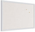 U Brands Farmhouse Linen Bulletin Board, 30" x 20", White Wood Frame, Wall Mounted Pin Board for Home Office, Classroom & Kitchen, Includes Push Pins
