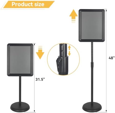 HUAZI Adjustable Sign Holder Stand 4PACK Floor Sign Holder for 8.5x11 inches,Both Vertical & Horizontal View Displayed,Snap-Open Frame with Safety Corner for School Church,Black