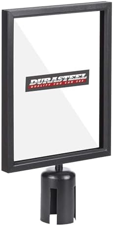 DuraSteel Stanchion Sign Holder 8.5" x 11" Paper Size - Double Sided Portrait Display w/Plexiglass Cover - Black Stanchions Crowd Control Metal Outdoor Sign Holder Stand - NOT Fit US Weight Stantions
