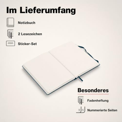 LEUCHTTURM1917 - Notebook Hardcover Medium A5-251 Numbered Pages for Writing and Journaling - Thinking Ahead (Dotted Paper, Deep Sea)