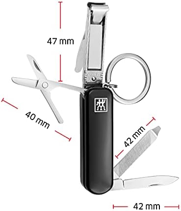 ZWILLING Manicure Pedicure Multi-Tool (4-in-1, Nail Clipper, Scissors, File with Cleaning Tip, Pocket Knife), 60mm, Black