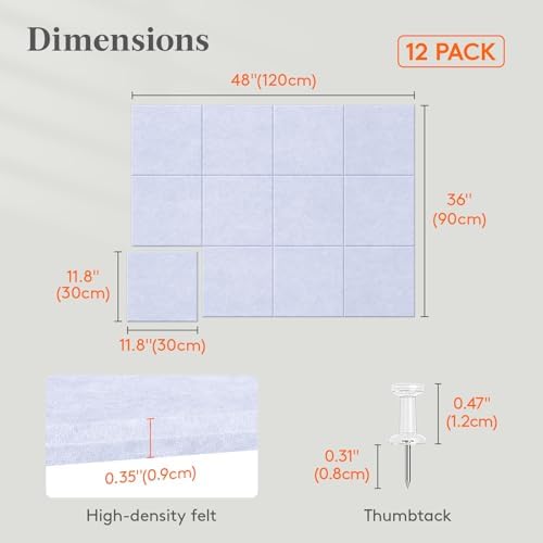 Lifewit 48"x 36" Felt Bulletin Board with Self-Adhesive, 12 Pack Cork Board Alternative for Walls, Large Pin Board Vision Board Message Board with 50 Pushpins for Office Decor, Room Decor, Periwinkle