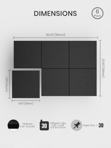 Bumusty 36"x 24" Large Felt Bulletin Board Tiles, Black
