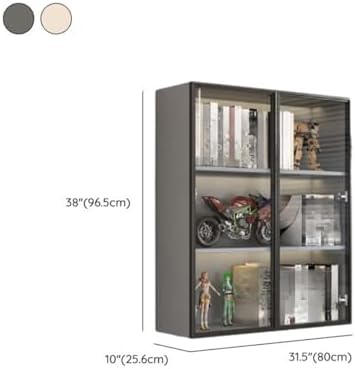 Wall Hanging Lateral Filing/Vertical Timber Wall Unit Transparent Glass Door Shelf Wall-Mounted Wood Bookcase Action Figure Model Storage Cabinet Display Case Grey 31" L x 10" W x 38" H